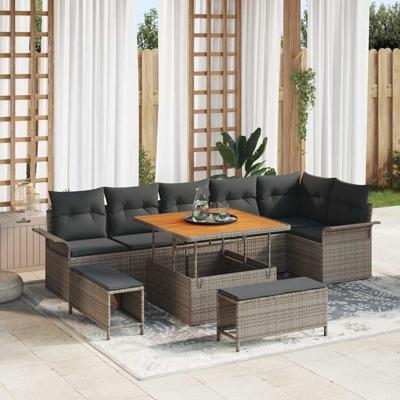Tuinbankenset met kussen 9 pcs Grijs poly rattan