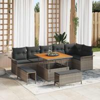 Tuinbankenset met kussen 9 pcs Grijs poly rattan - thumbnail