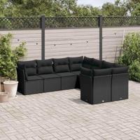 8-delige Loungeset met kussens poly rattan zwart - thumbnail