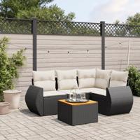 5-delige Loungeset met kussens poly rattan zwart - thumbnail