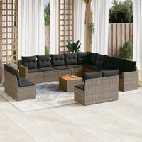 14-delige Loungeset met kussens poly rattan grijs - thumbnail