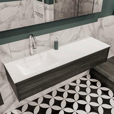 Lush onderkast 150cm in kleur ANTRACITE met 1 lade Push tot open geschikt voor linkse wastafel. Compleet met solid surface wastafel cloud M35217met 1 kraangat(en) Lush onderkast 150cm in kleur ANTRACITE met 1 lade Push tot open geschikt voor linkse wastafel. Compleet met solid surface wastafel cloud M35217met 1 kraangat(en)