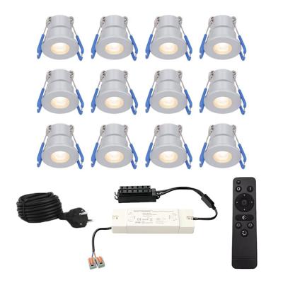Complete set met 12 Milano inbouwspots 12V - IP65 waterdicht - 2700K warm wit - 3 Watt 200 lumen - RVS - Verandaverlichting - Dimbaar - met afstandsbediening
