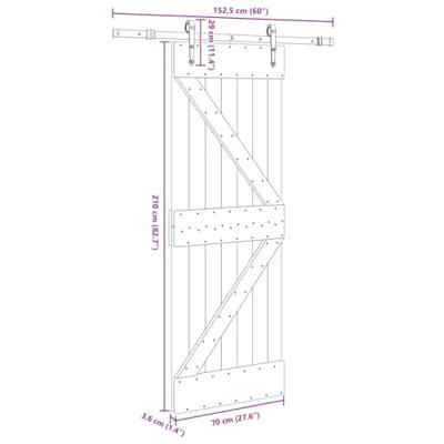 Schuifdeur met beslag 70x210 cm massief grenenhout