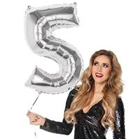 Folie ballon nummer &apos;5&apos; zilver 86cm - thumbnail