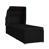 Ligbed met luifel en kussen poly rattan zwart - thumbnail