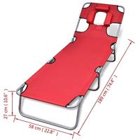 Ligbed inklapbaar met hoofdkussen gepoedercoat staal rood - thumbnail