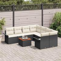 Tuinbankenset met kussen 9 pcs Zwart poly rattan - thumbnail
