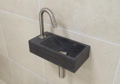 Mueller Small natuursteen fonteinset links met RVS gebogen fonteinkraan en toebehoren Mueller Small natuursteen fonteinset links met RVS gebogen fonteinkraan en toebehoren