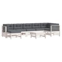 8-delige Loungeset met kussens massief hout wit - thumbnail