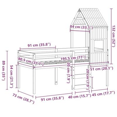 Hoogslaper met dak massief grenenhout wasbruin 75x190 cm