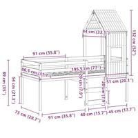 Hoogslaper met dak massief grenenhout wasbruin 75x190 cm - thumbnail