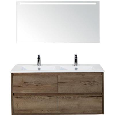 Porto Badmeubelset 120 cm - 4 Laden Tabacco - Keramische Wastafel Wit Slim met Sence Spiegel