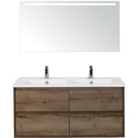 Porto Badmeubelset 120 cm - 4 Laden Tabacco - Keramische Wastafel Wit Slim met Sence Spiegel - thumbnail