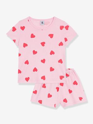 Pyjama short slipjes for girls met hartjesprint rozen