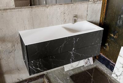 Badkamermeubel Kivi Hangend 120x47x45cm Porcelenato Black Solid Surface Wastafel 1 Kraangaten Rechts met 2 Lades Badkamermeubel Kivi Hangend 120x47x45cm Porcelenato Black Solid Surface Wastafel 1 Kraangaten Rechts met 2 Lades