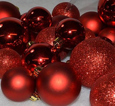 Decoris kerstballen set Plastic 30st Kerstrood 4-5-6cm - thumbnail