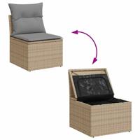 7-delige Loungeset met kussens poly rattan beige - thumbnail