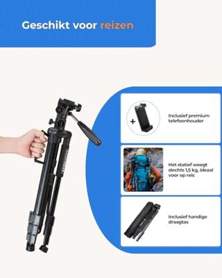 MOJOGEAR 167cm 3-in-1 statief: driepoot, monopod & horizontale arm