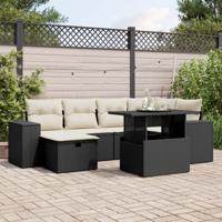 7-delige Loungeset met kussens poly rattan zwart - thumbnail