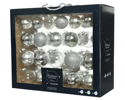 Kerstballen Glas Mix Zilver 42st Kerstballen Glas Mix Zilver 42st