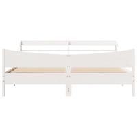Bedframe met hoofdbord massief grenenhout wit 180x200 cm - thumbnail