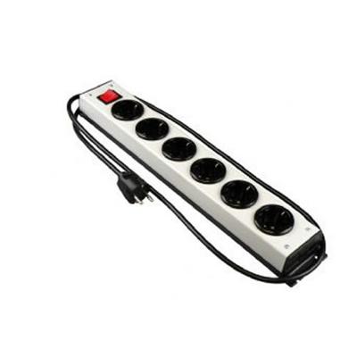 Stekkerblok 6 stopcontacten met schakelaar snoer stekker professioneel zilverkleurig