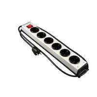 Stekkerblok 6 stopcontacten met schakelaar snoer stekker professioneel zilverkleurig - thumbnail