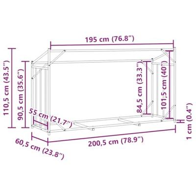 Haardhoutrek met regenhoes 200,5x60,5x110,5 cm staal
