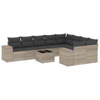 9-delige Loungeset met kussens poly rattan lichtgrijs - thumbnail