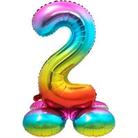 Regenboog Folieballon Cijfer 2 Op Standaard - 72cm - thumbnail