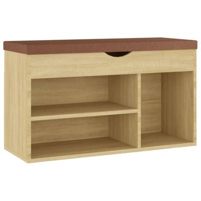 VidaXL Schoenenbank met kussen 80x30x47 cm bewerkt hout sonoma eiken