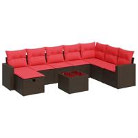9-delige Loungeset met kussens poly rattan bruin - thumbnail