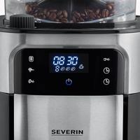 Severin Filterkaffeemaschine mit Mahlwerk und Edelstahl-Thermokanne, Koffiezetapparaat Zwart, RVS (geborsteld) Capaciteit koppen: 8 Display, Met thermoskan, - thumbnail