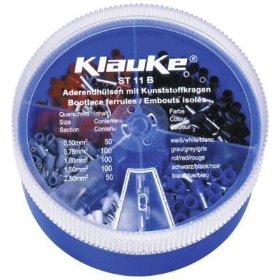 Klauke ST11B Assortiment adereindhulzen 0.5 mm², 0.75 mm², 1 mm², 1.5 mm², 2.5 mm² Deels geïsoleerd Wit, Grijs, Rood, Zwart, Blauw 400 onderdelen Klauke ST11B Assortiment adereindhulzen 0.5 mm², 0.75 mm², 1 mm², 1.5 mm², 2.5 mm² Deels geïsoleerd Wit, Grijs, Rood, Zwart, Blauw 400 onderdelen