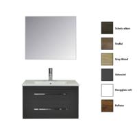 Badkamermeubelset Sanicare Q6 Twee Laden Chromen Greep 80 cm Met Spiegel Belluno Eiken - thumbnail