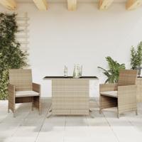 3-delige Bistroset met kussens poly rattan beige - thumbnail
