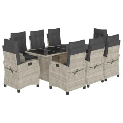 9-delige Tuinset met kussens poly rattan lichtgrijs