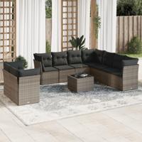 10-delige Loungeset met kussens poly rattan grijs - thumbnail