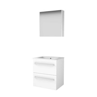 Basic-Line Comfort 46 Badkamermeubelset - 60 x 46 cm - Met Grepen - 2 Lades - Keramische Wastafel - 1 Kraangat - Spiegelkast - Ice White