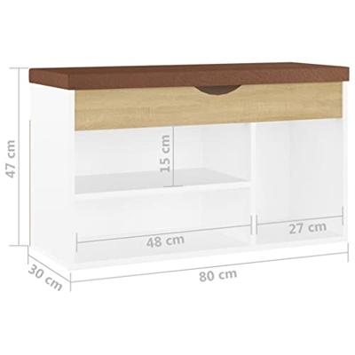 VidaXL Schoenenbank met kussen 80x30x47 cm hout wit sonoma eiken