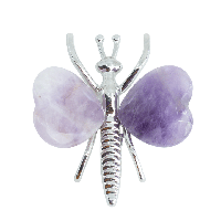 Edelsteen Amethist Vlinder - Zilverkleurig & Hartjes (ca. 4,5 x 4 cm) - thumbnail