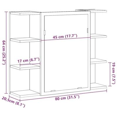 Badkamerspiegelkast 80x20,5x64 cm bewerkt hout betongrijs