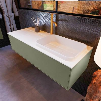 Badkamermeubelset Mondiaz Erin 120 cm met 1 Lade met RIDGE Wastafel Rechts Talc met 1 kraangat Greeploos Mat Army