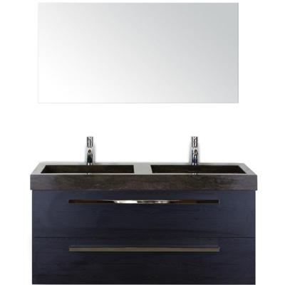 Seville Badmeubelset 120 cm - 2 Laden Black Oak - Wastafel Lucca Dubbel met Spiegel