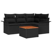 Tuinbankenset met kussen 5 pcs Zwart poly rattan - thumbnail