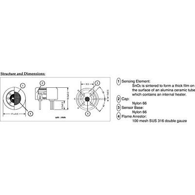 Figaro Gassensor TGS-822 Koolmono-oxide, ammoniak, zwaveldioxide, alcohol, benzine (Ø x h) 17 mm x 10 mm