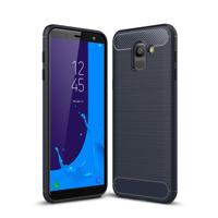 Geborsteld textuur Carbon Fiber schokbestendig TPU Case voor Galaxy J6 2018 (EU versie) (marineblauw) - thumbnail