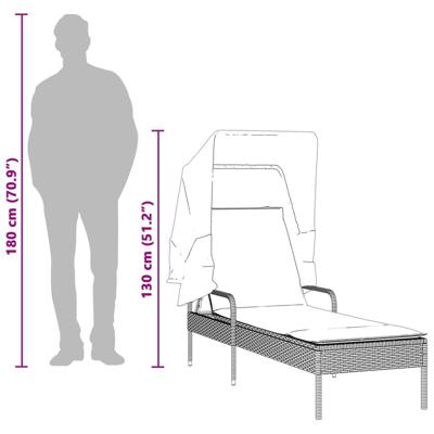 Ligbedden 2 st met luifels en tafel poly rattan lichtgrijs - thumbnail