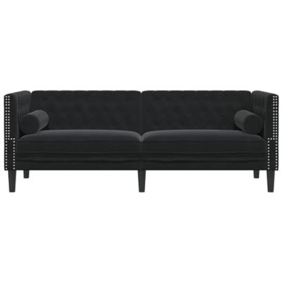 Driezitsbank Chesterfield-stijl met bolsters fluweel zwart Driezitsbank Chesterfield-stijl met bolsters fluweel zwart